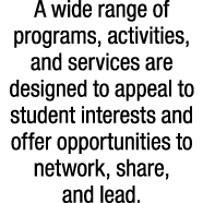 A wide range of programs, activities, and services are designed to appeal to student interests and offer opportunitie...